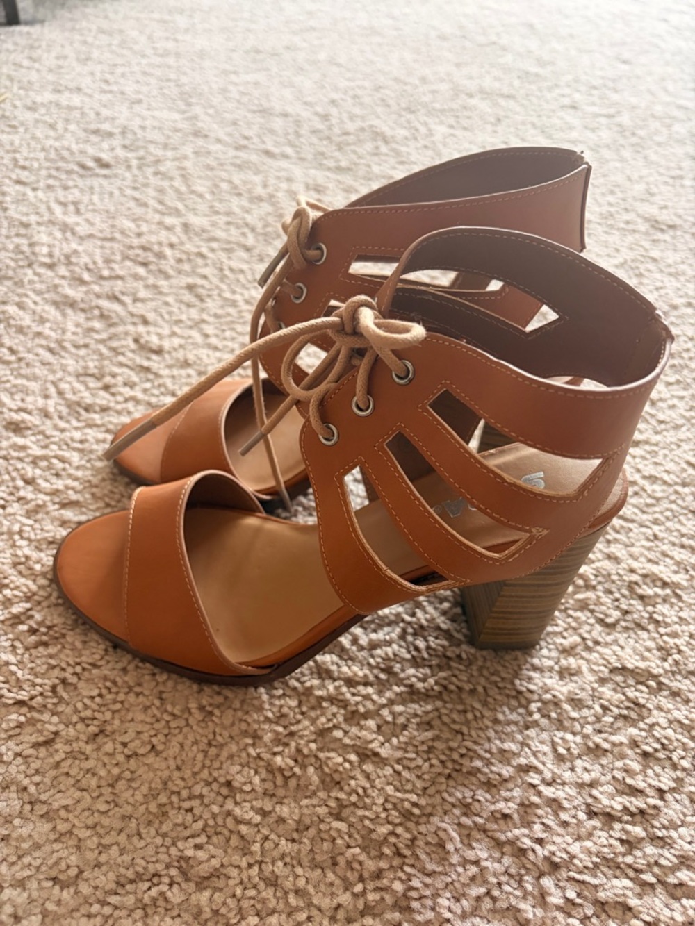 Women's Cognac Lace-Up Block Heel Sandals